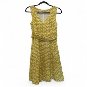 Boden Dress Yellow & Cream Clover Leaf Linen/Cotton Blend Sleeveless Size 4P